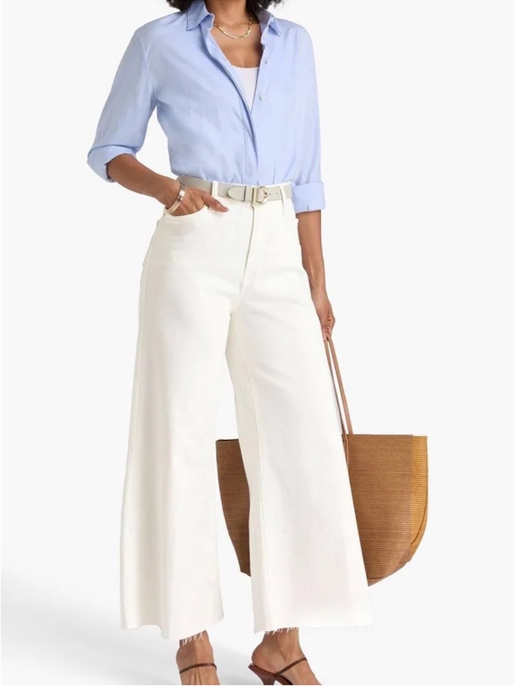 FRAME Denim Le Palazzo Crop High-Rise Wide-Leg Jeans Blanc White 24